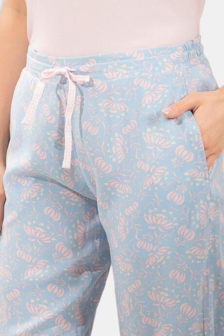 Amante Full Length Pyjama Bottom - Powder Blue Floral Print — image 4